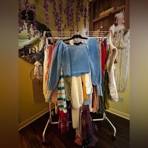 Free People Blue Princess Sleeve Crop Sweater